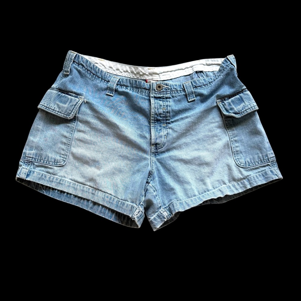 Y2K Old Navy Blue Jeans Light Wash Cargo Denim Shorts Womens Size 14 Utility